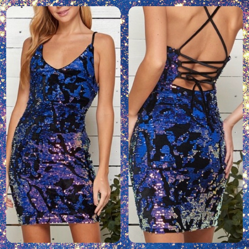 Bright Blue Multi Sequin Strappy Mini Dress